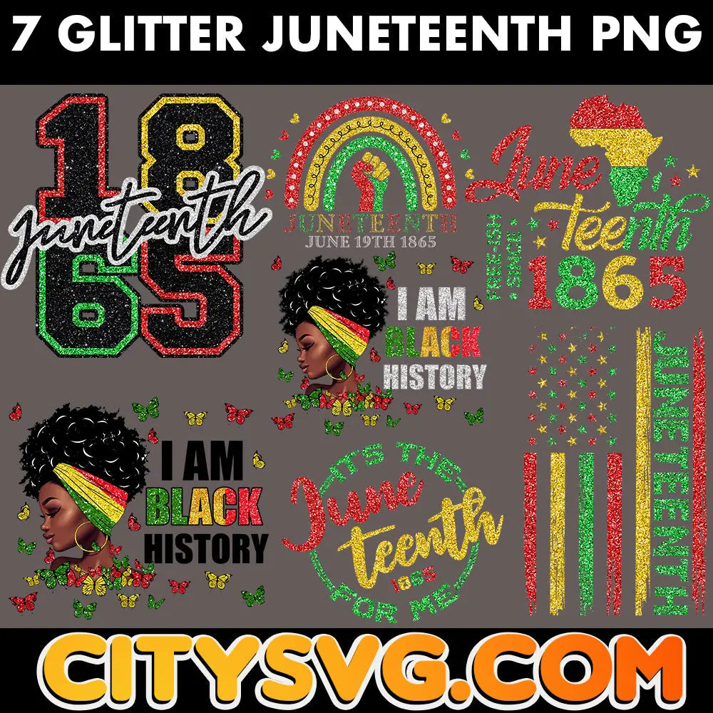 Juneteenth Glitter Sublimation Bundle Png, Digital Download CitySvg