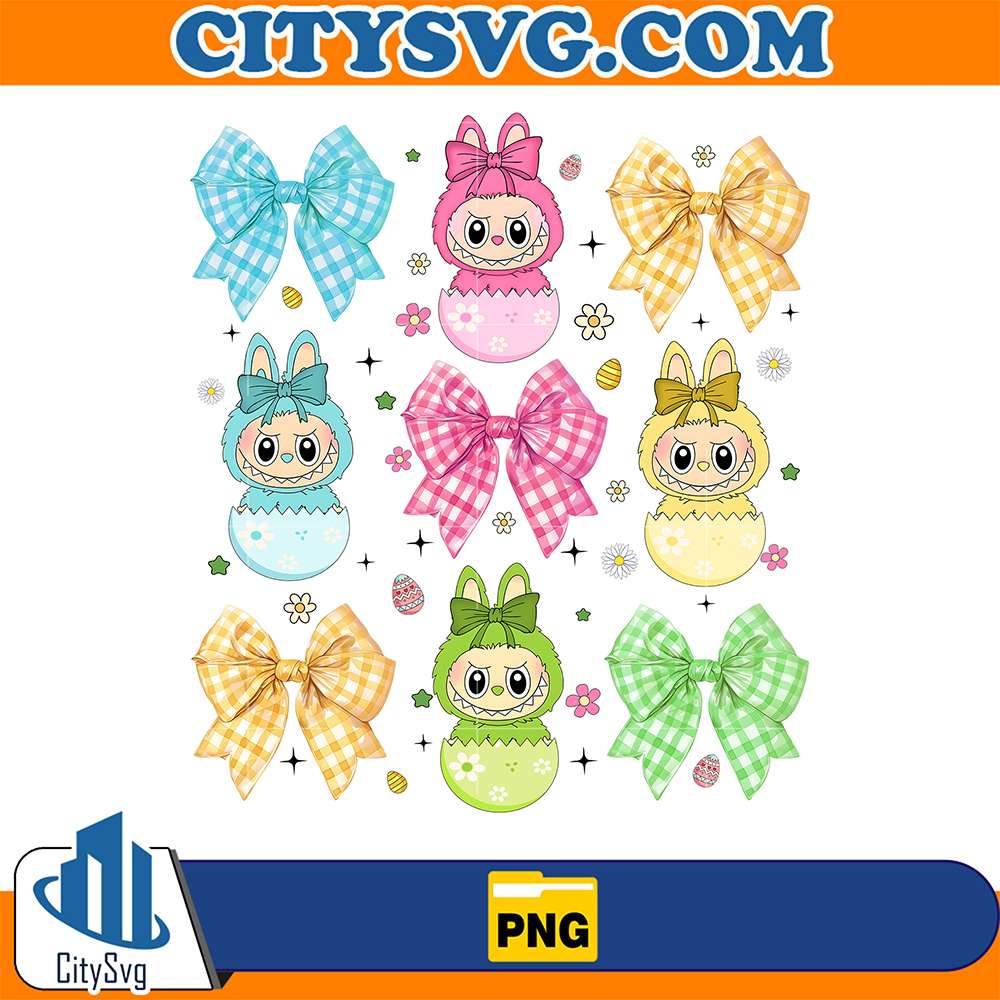 Kawaii-Easter-Labubu-In-Eggs-With-Bows-Png
