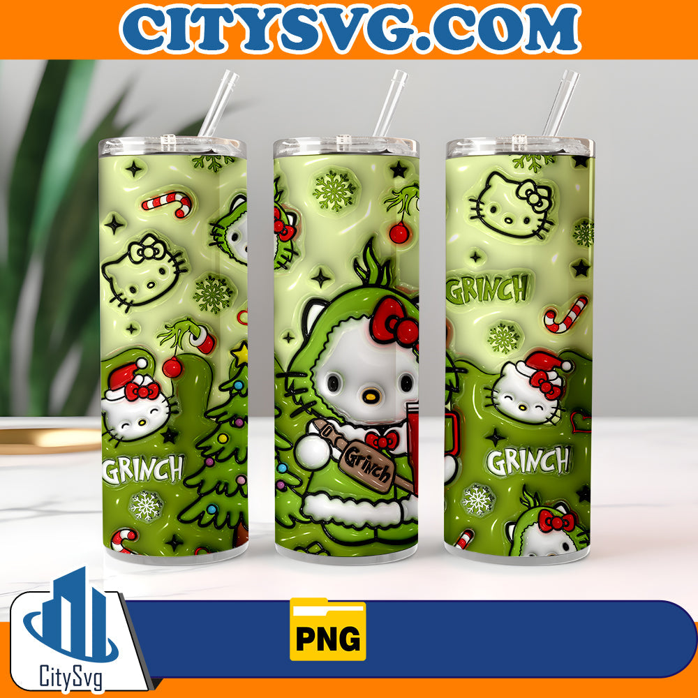 3D Inflated Hello kitty Grinch Tumbler Png CitySvg