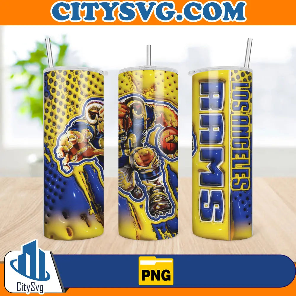 LosAngelesRamsSports3DInflated20ozTumblerWrapPng