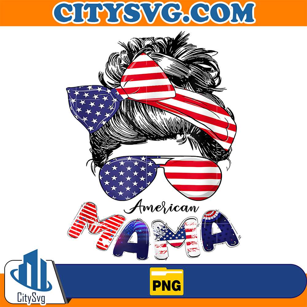 Mama-4th-Of-July-American-Flag-Patriotic-Messy-Bun-Png