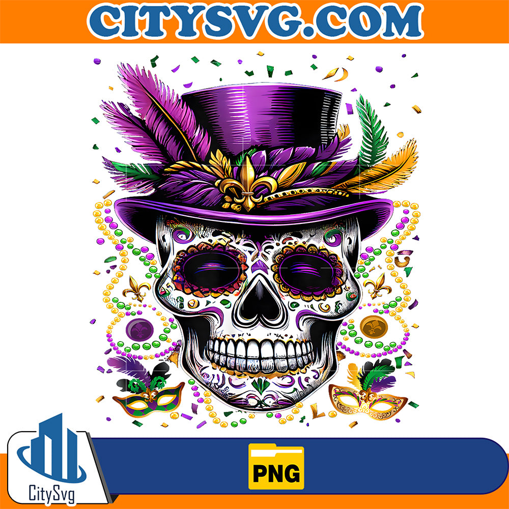 Mardi-Gras-Skull-Top-Hat-Beads-Mask-New-Orleans-Louisiana-Png
