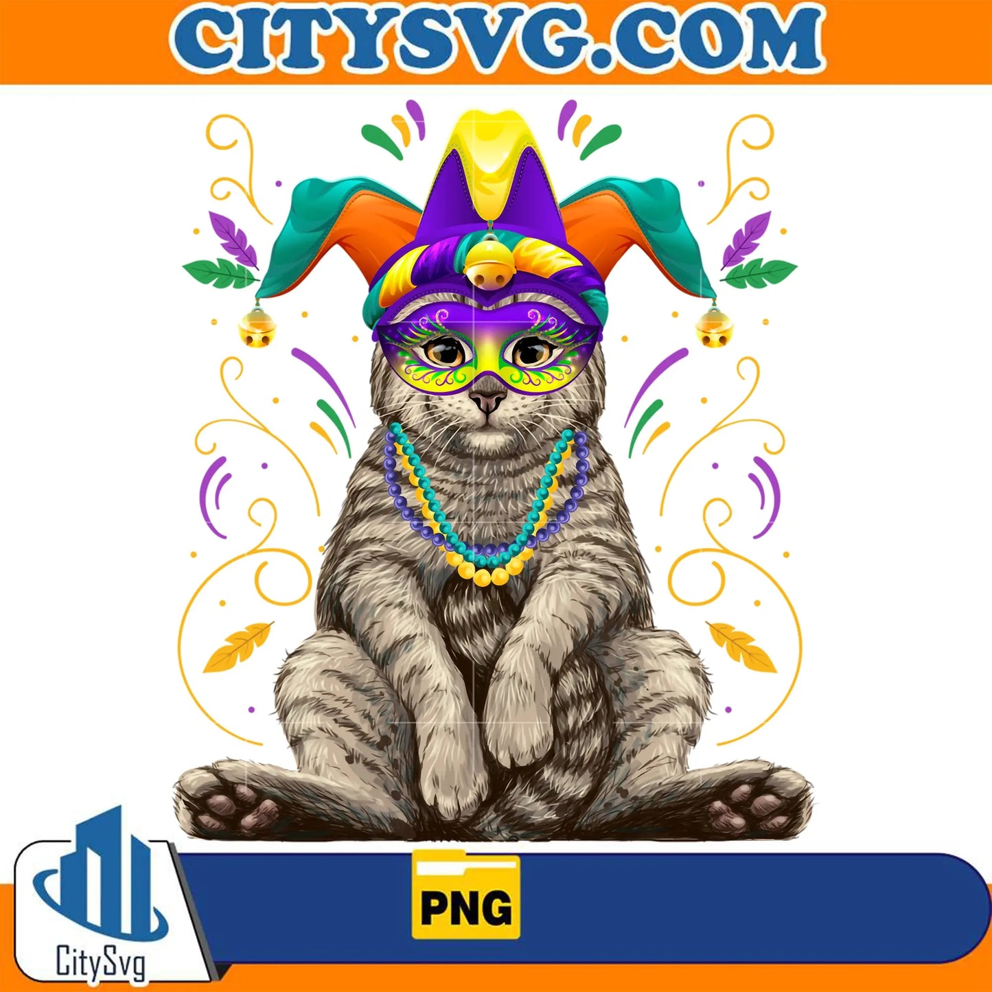 MardiGrasCatNolaNewOrleansLouisianaFunnyCatLongSleevePng