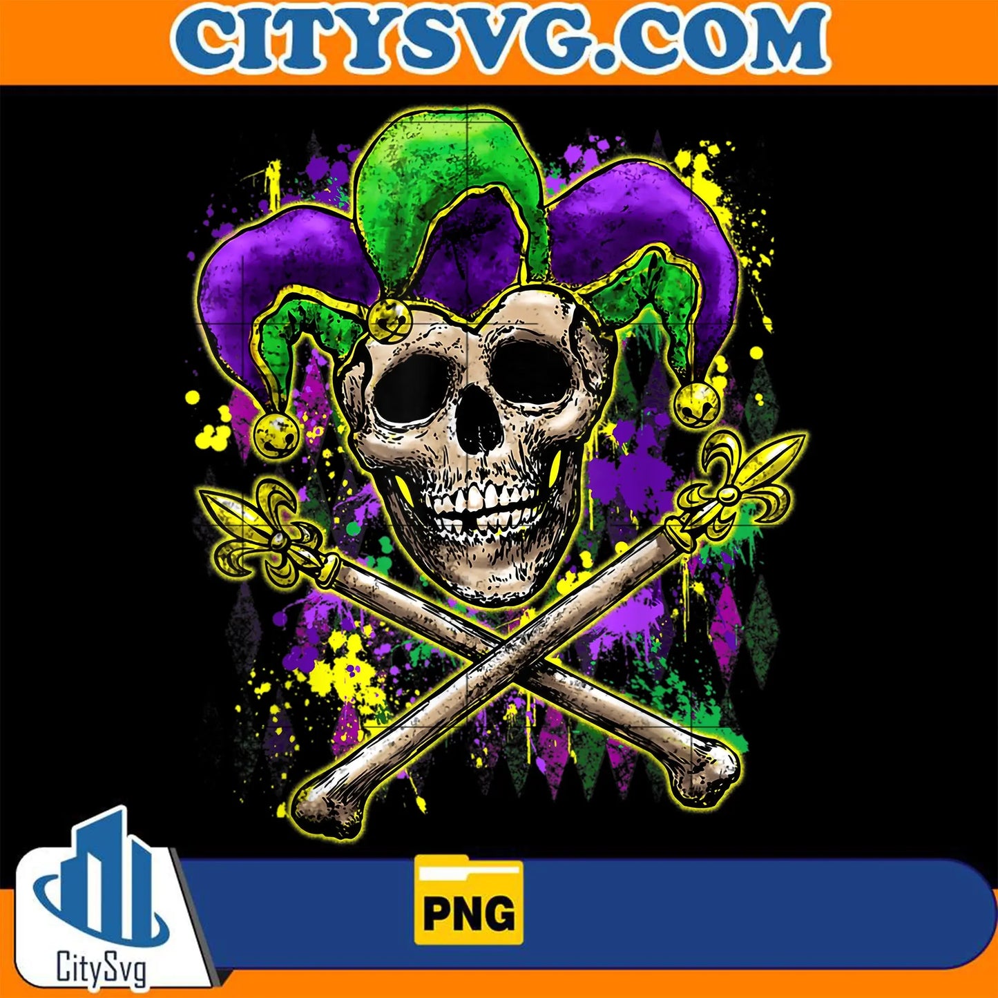MardiGrasJesterSkullNewOrleansPng