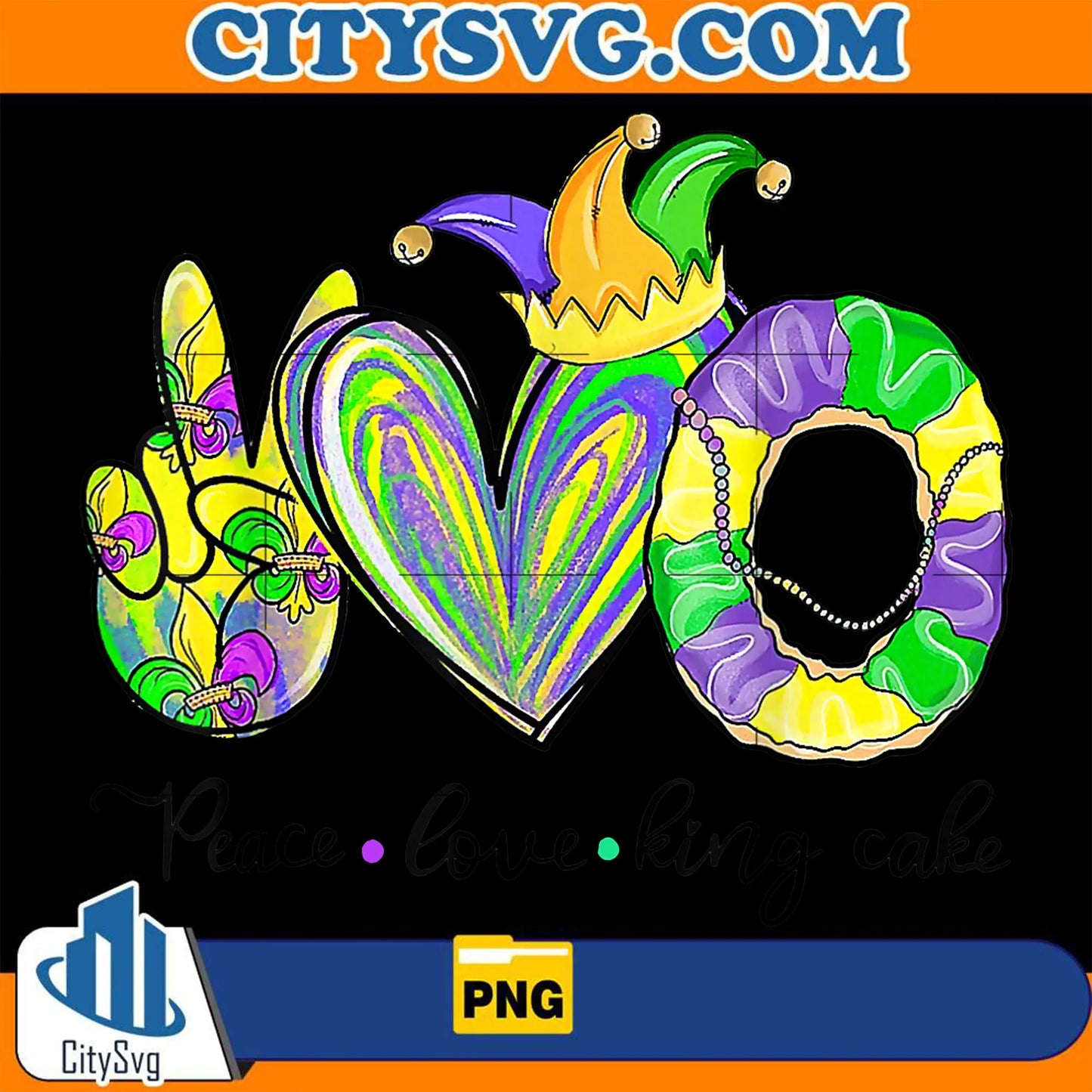MardiGrasPeaceLoveKingCakePng