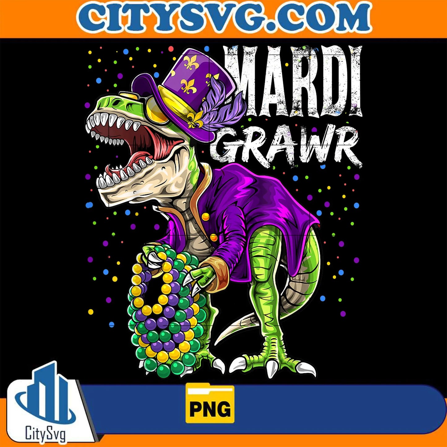 MardiGrawrTRexDinosaurMardiGrasBeadPng
