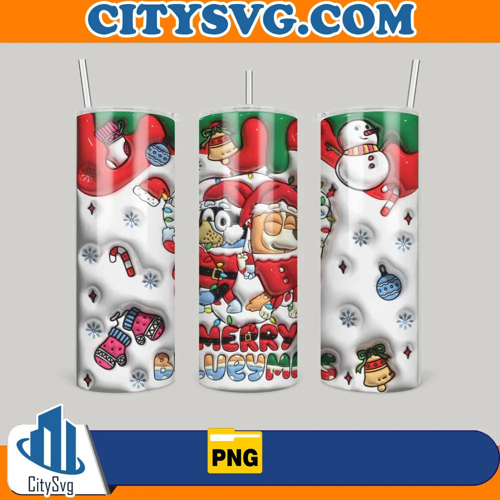 MerryBlueymas3DInflatedChristmas20ozSkinnyTumblerPng
