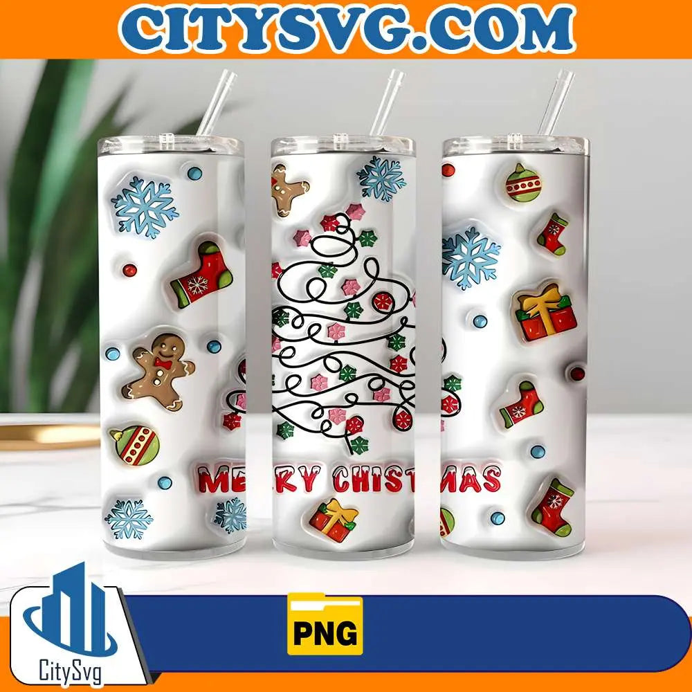 MerryChristmas20oz3DInflatedTumblerWrapPng