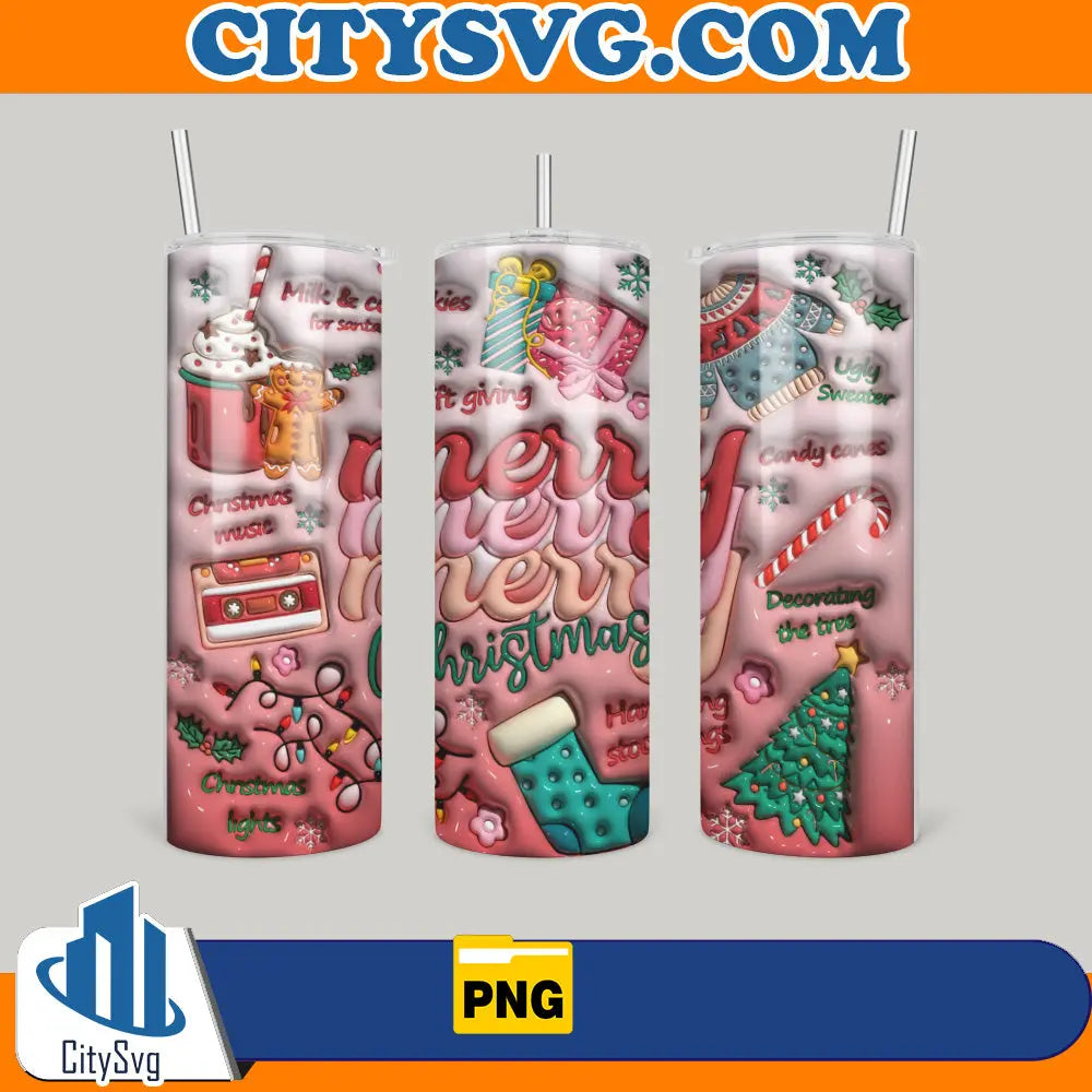 MerryChristmas3DInflated20ozSkinnyTumblerPng