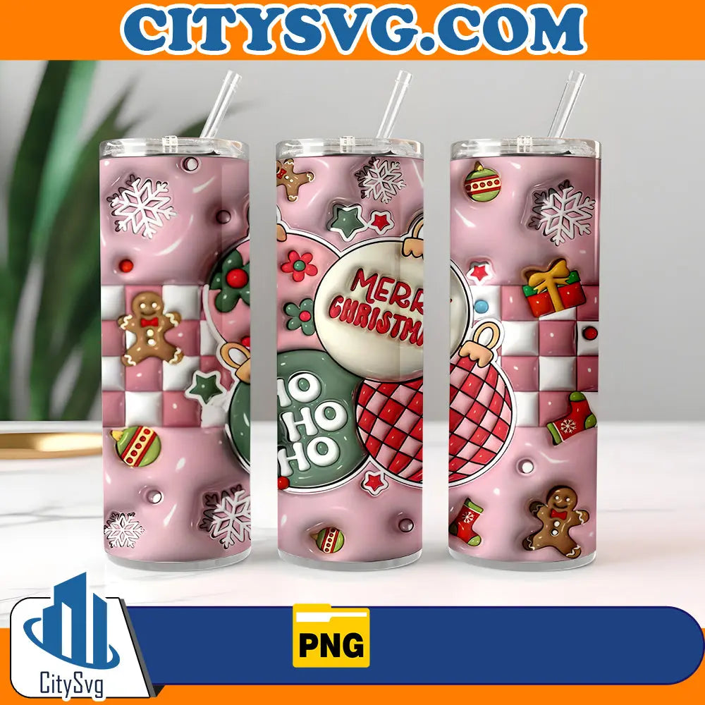 MerryChristmasHoHoHo20oz3DInflatedTumblerWrapChristmasPng
