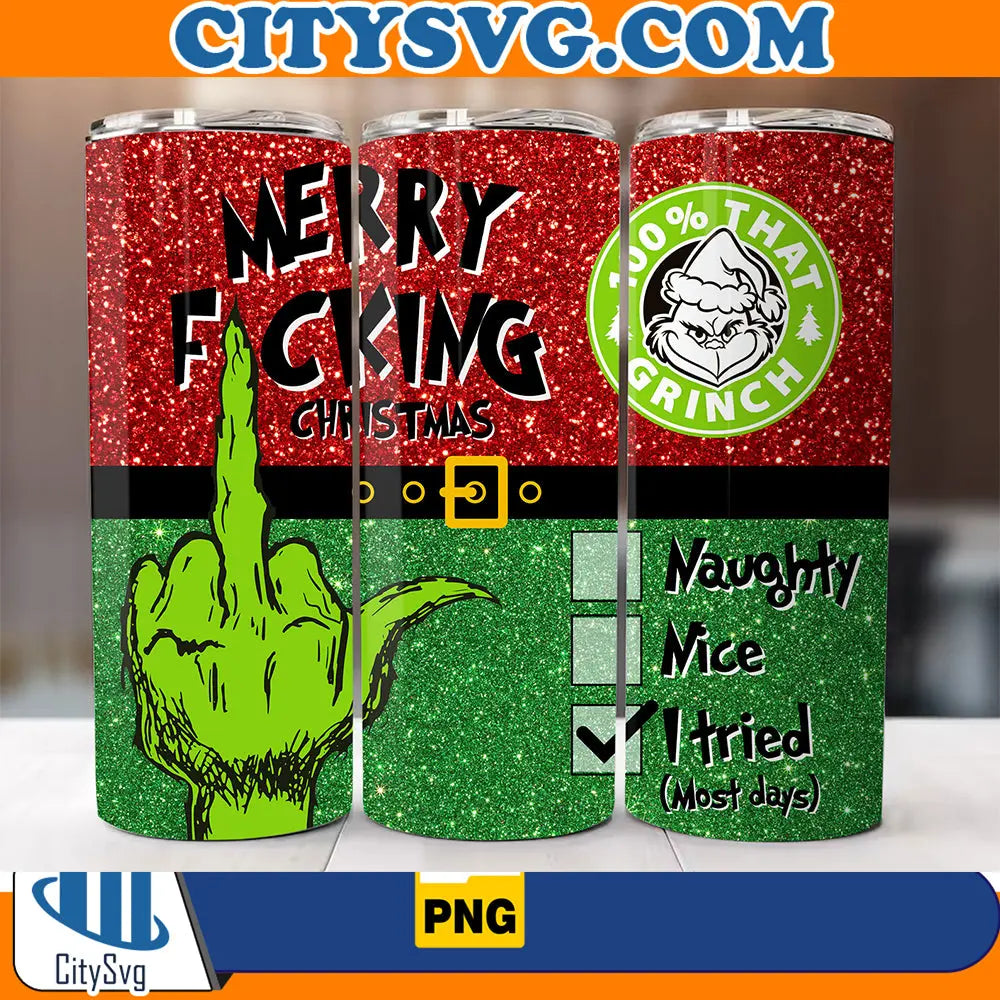 MerryFuckingChrismas3DInflated20ozSkinnyTumblerGlitterPng