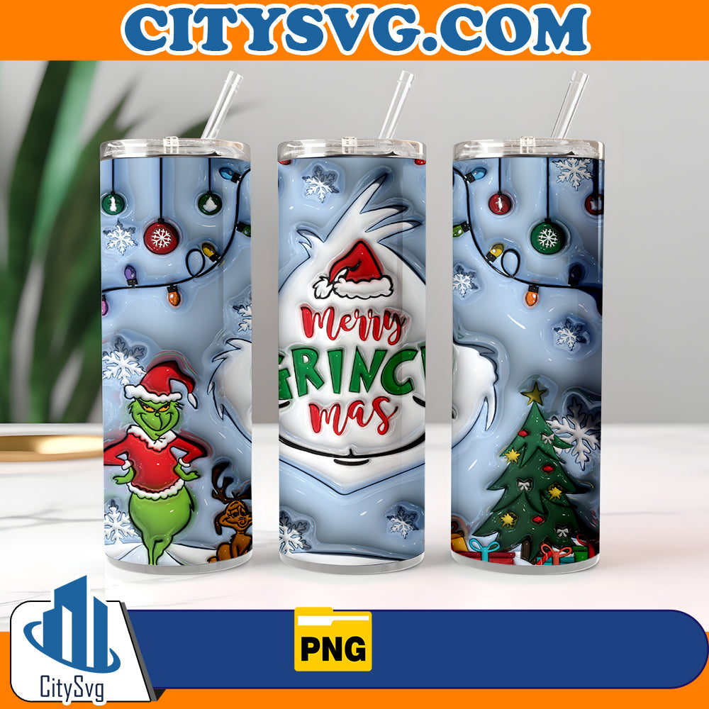 3D Merry Grinchmas Inflated Tumbler Png CitySvg