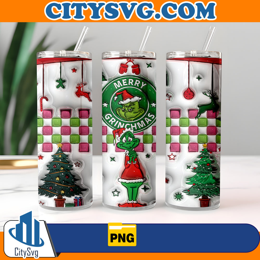 3D Merry Grinchmas Inflated Tumbler Png CitySvg