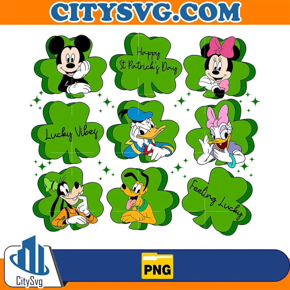 MickeyAndFriendsLuckyVibesShamrockPng