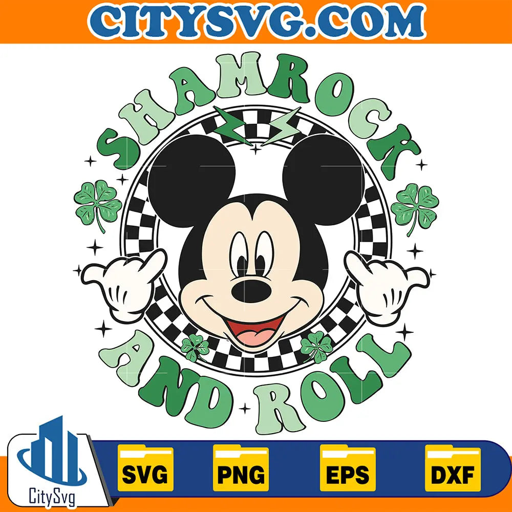 MickeyShamrockAndRollPatricksDaySvg
