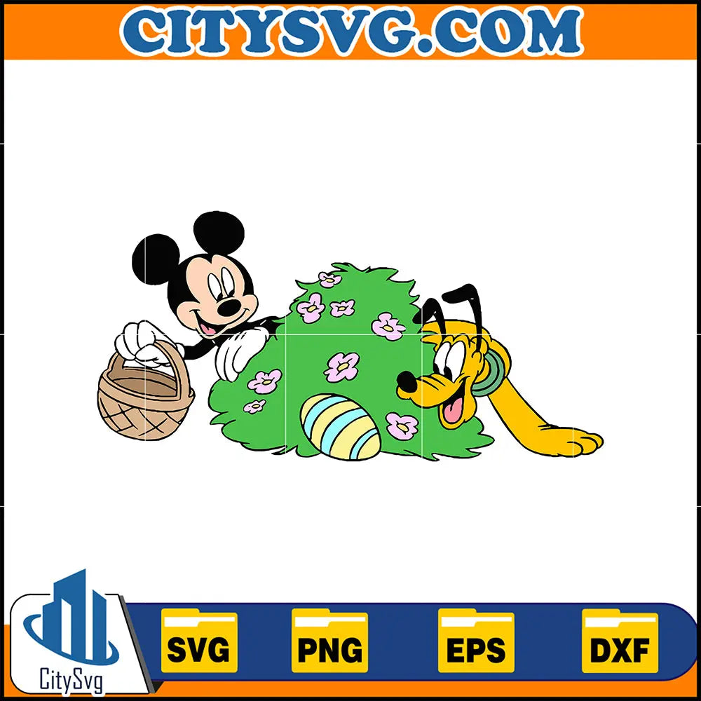 Mickey & Pluto Easter Svg, Easter Svg Cut Files For Cricut, Silhouette, Mickey Svg, Easter Png, Svg, Dxf, Mickey And Frienda Easter Svg, Instant Download CitySvg