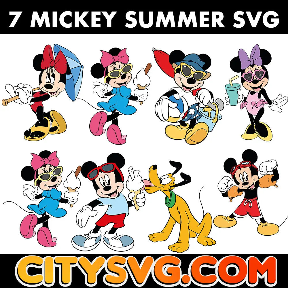 7 Mouse and Friends Summer Svg, Digital Download CitySvg