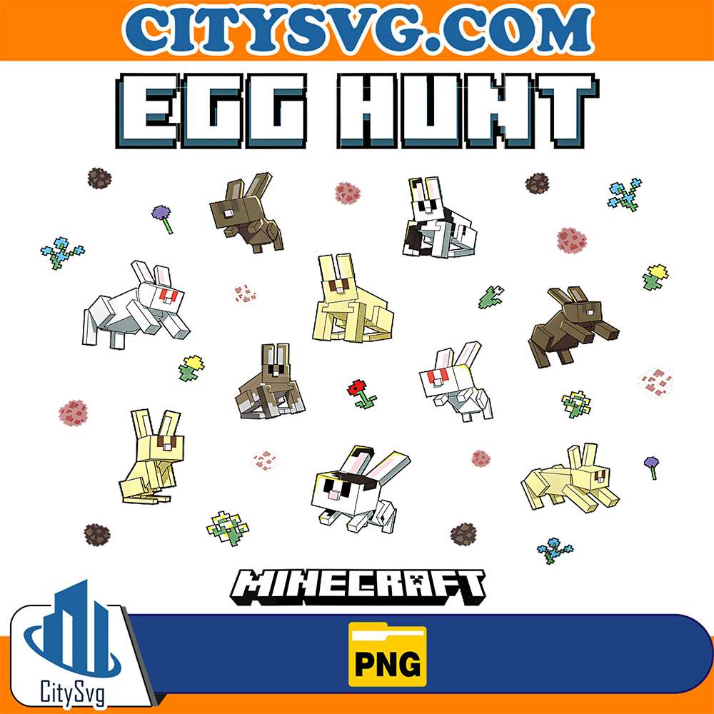 Minecraft-Easter-Egg-Hunt-Jumping-Rabbits-Eggs-And-Flowers-Png