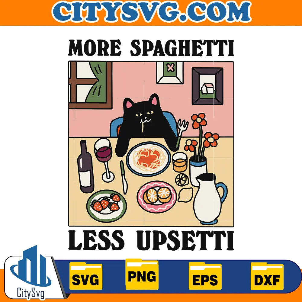 More Spaghetti Less Regretti Black Cat Svg CitySvg