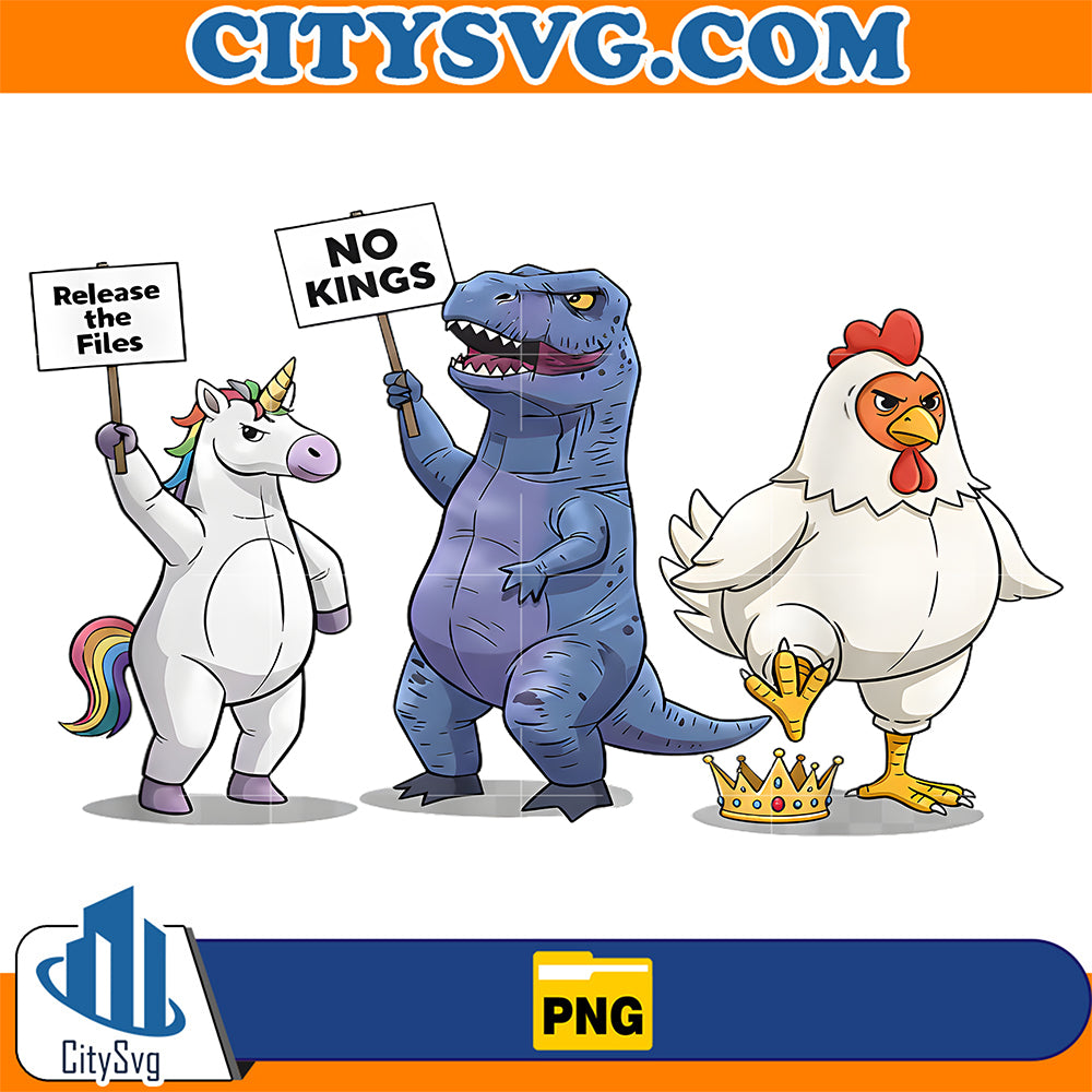 No-Kings-Unicorn-Dinosaur-Chicken-Protest-Png