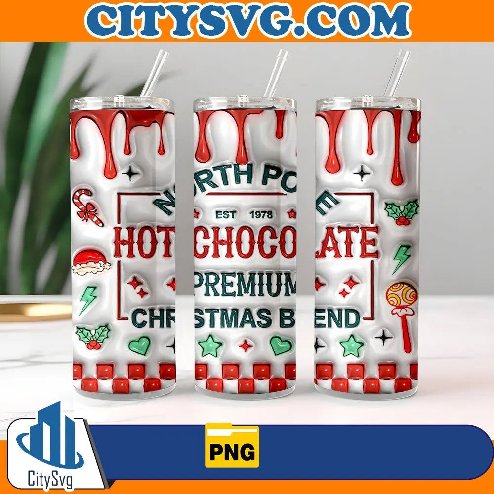 NorthPoleEst1978HotChocolatePremiumChristmasBlend20oz3DInflatedTumblerWrapPng