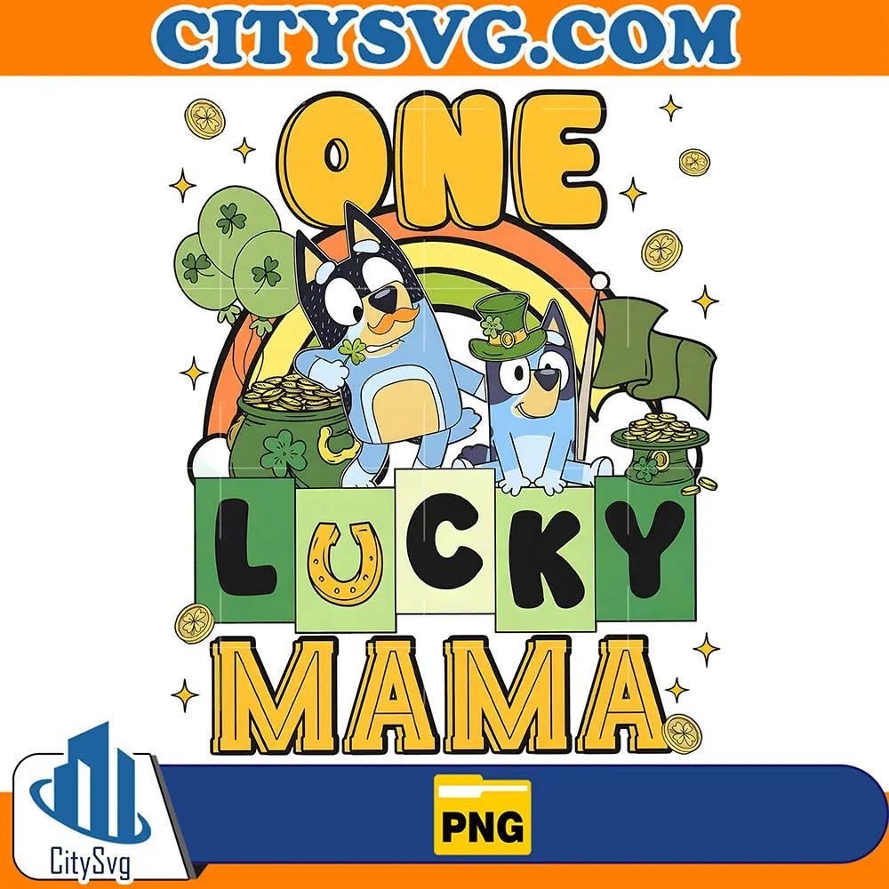 OneLuckyMamaBlueyPatricksDayPng