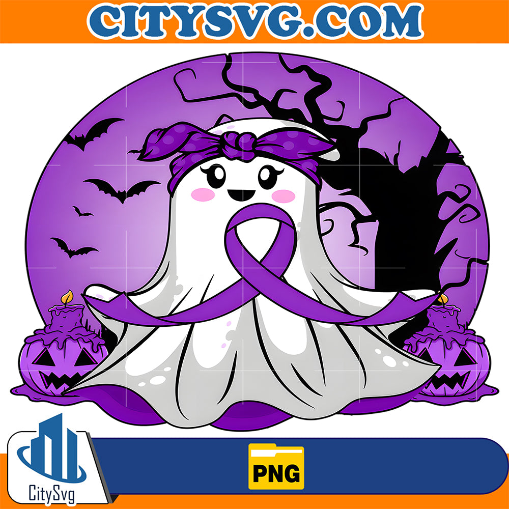 Pancreatic-Cancer-Halloween-Ghost-Purple-Ribbon-Awareness-Png
