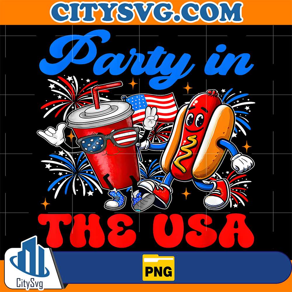 Party-In-The-USA-4th-Of-July-Cute-Soda-And-Hotdog-Patriotic-Png