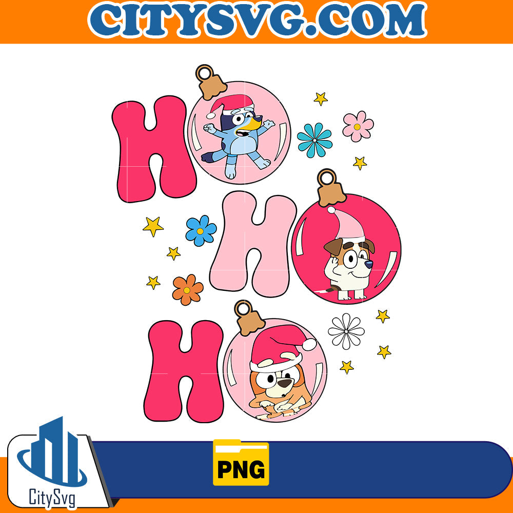 Pink Bluey HO HO HO Christmas Png CitySvg