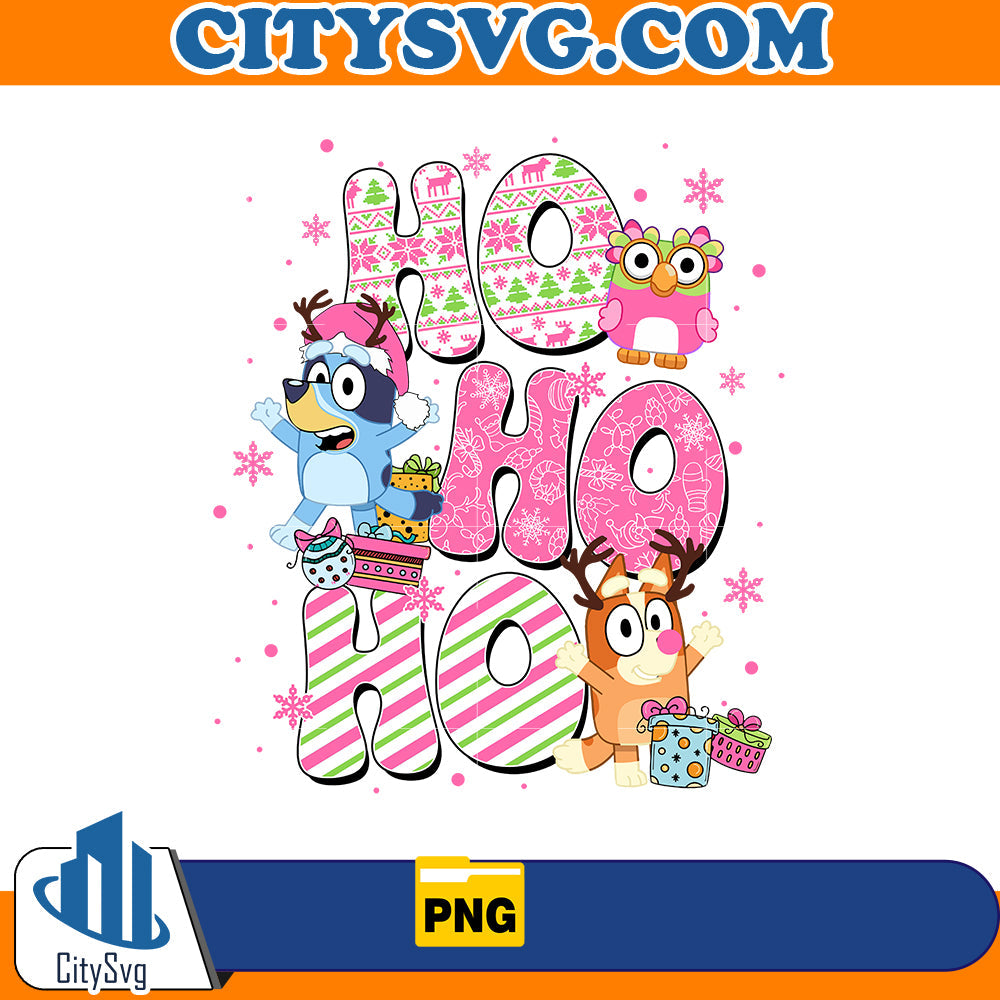 Pink HO HO HO Bluey Christmas Png CitySvg