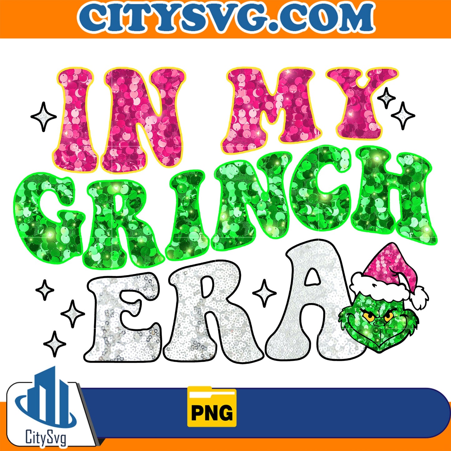 Pink Faux Sequin In My Grinch Era Png CitySvg