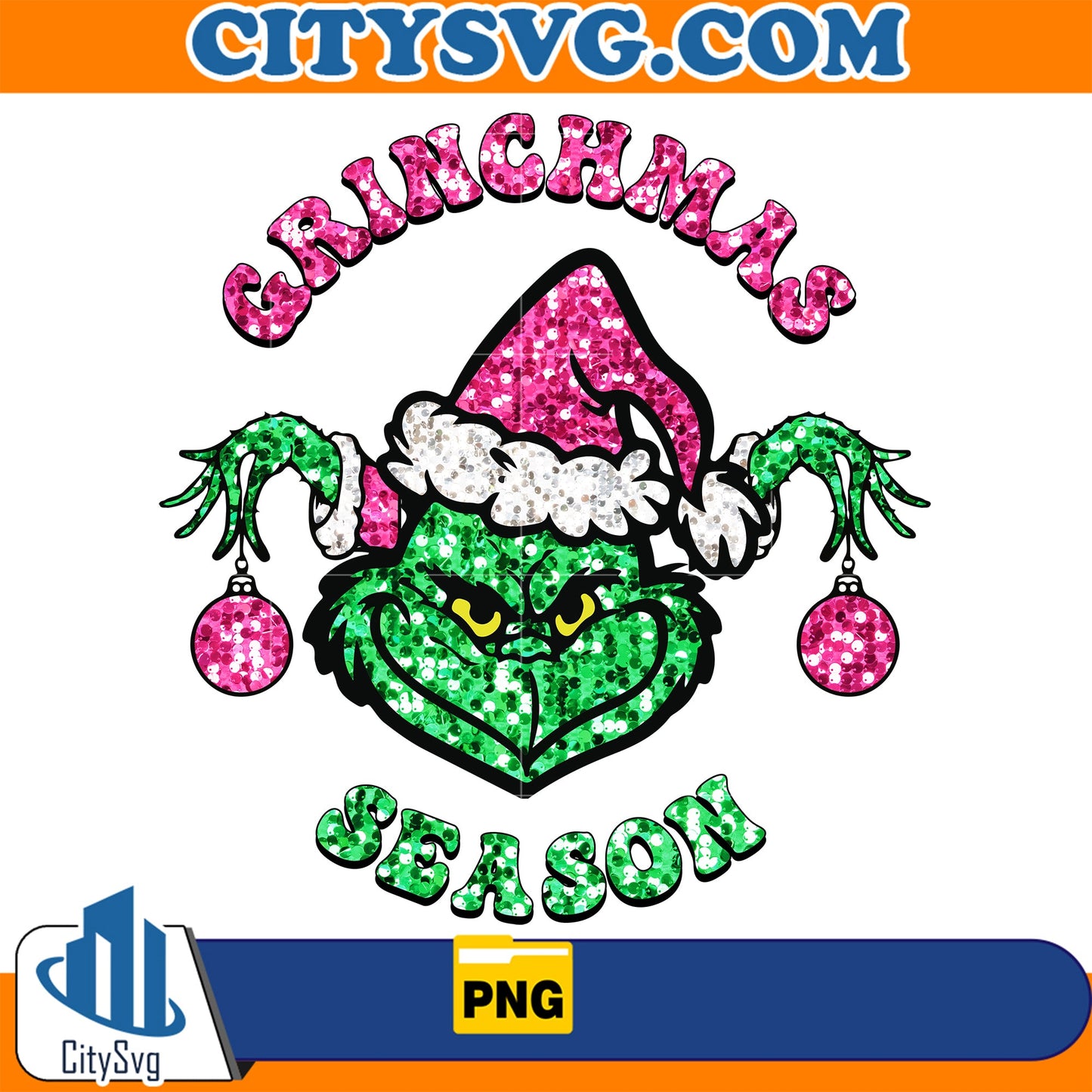 Pink Faux Sequin Grinchmas Season Png CitySvg