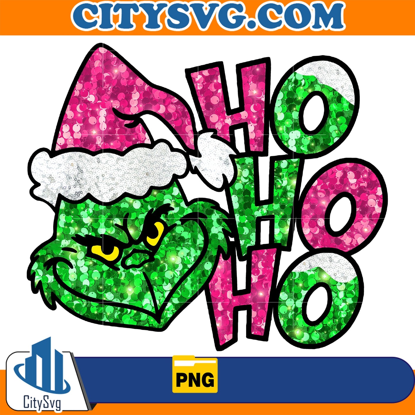 Pink Faux Sequin Grinch Ho Ho Ho Png CitySvg