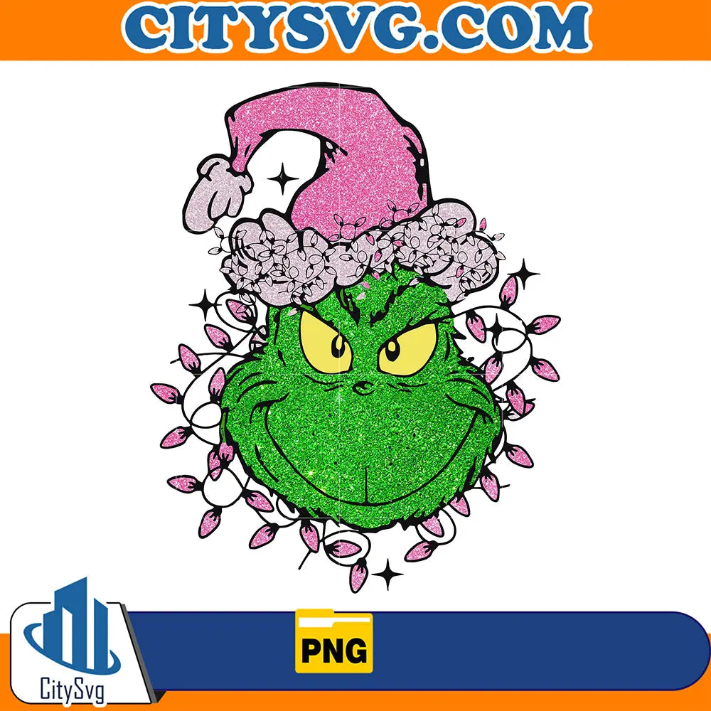 PinkGrinchFaceChristmasPng