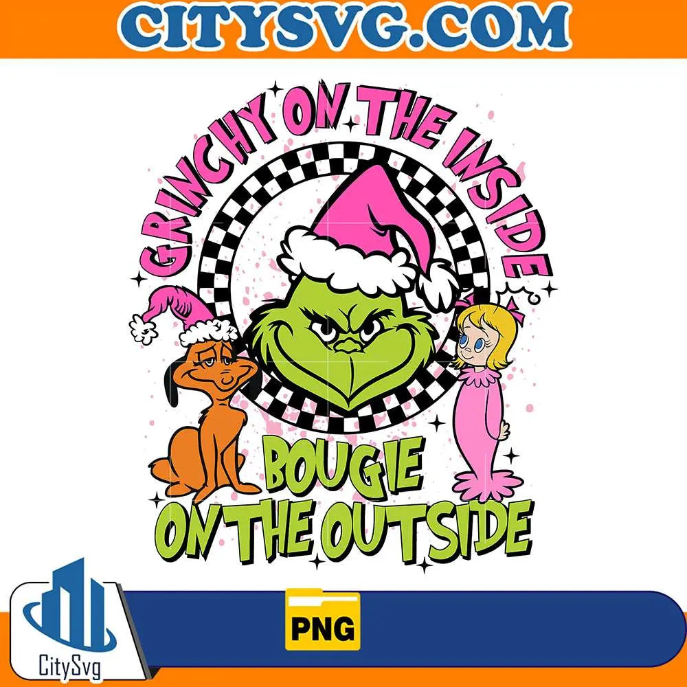 PinkGrinchyOnTheInsideBougieOnTheOutSideChristmasPng