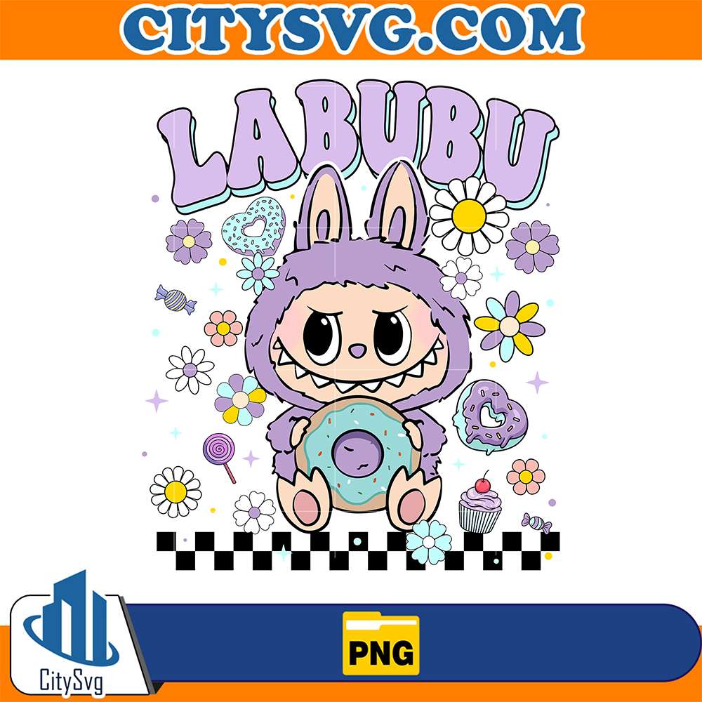 Purple-Labubu-Bunny-Donut-Kawaii-Character-Png