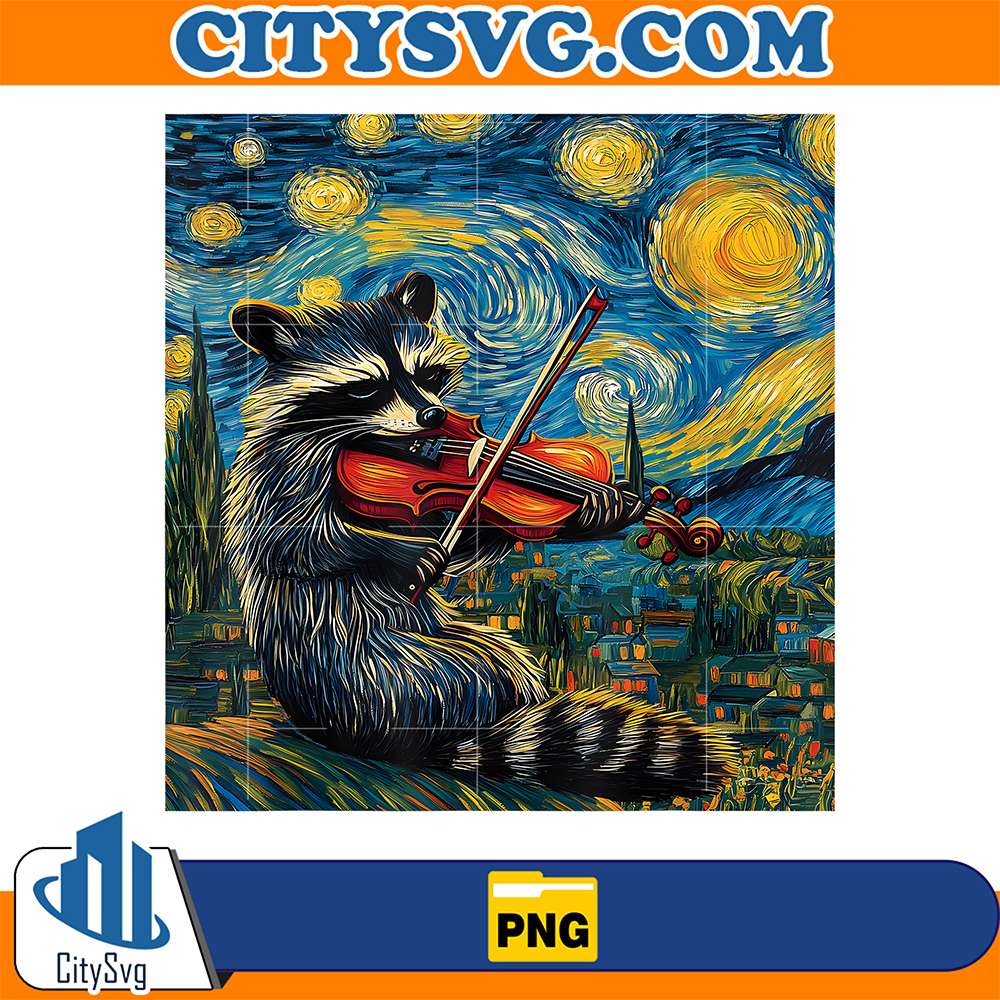 Raccoon-Violin-Viola-Van-Gogh-Png