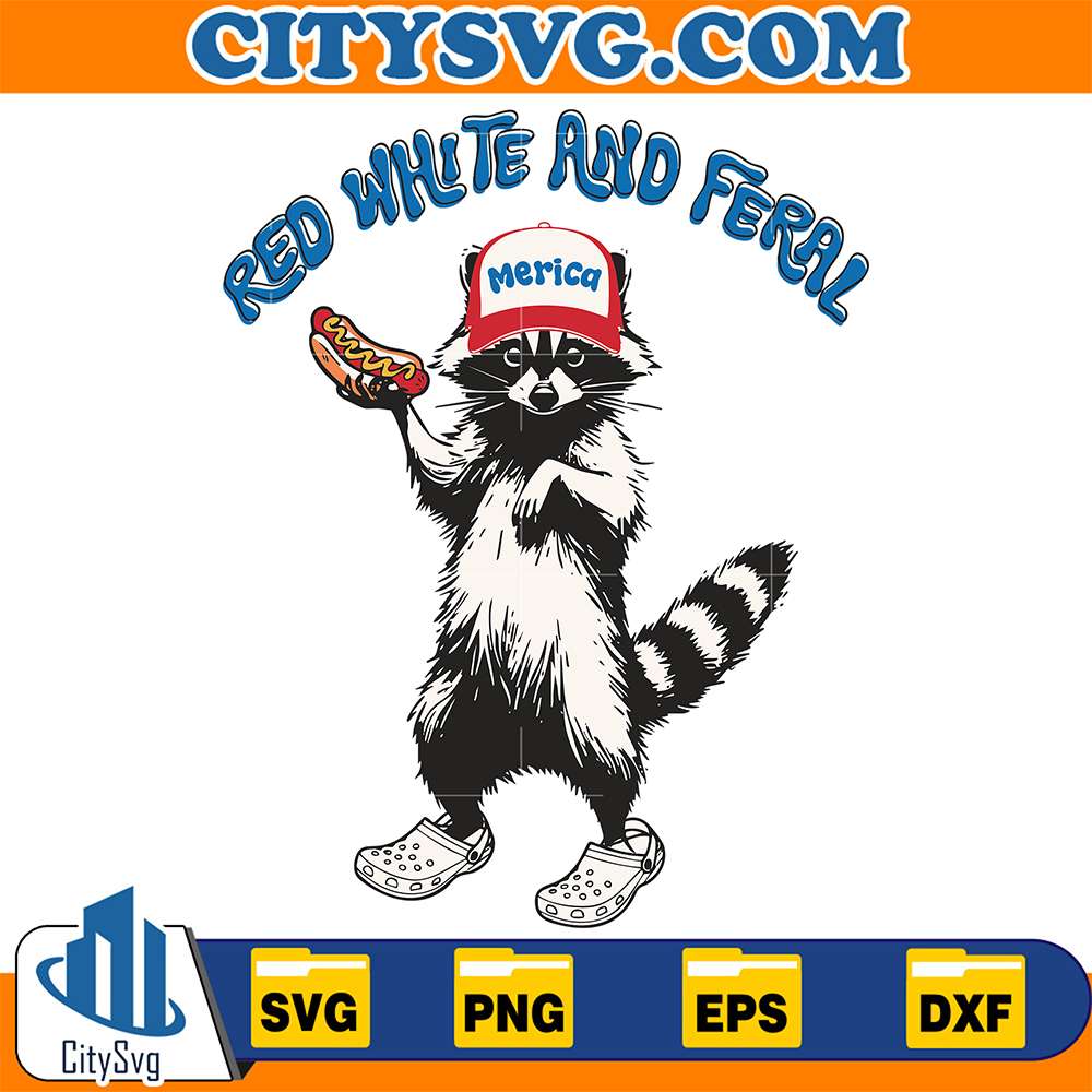 Red-White-And-Feral-Raccoon-Svg
