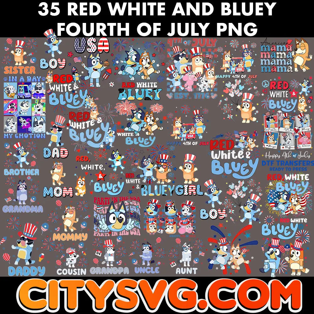 Red White And Bluey Fourth of July Bundle PNG, Digital Download CitySvg