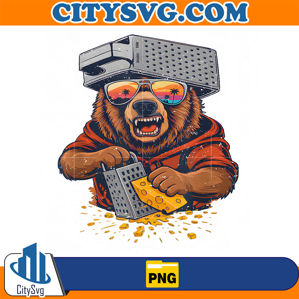 Retro-Bear-With-Cheese-Grater-Hat-And-Sunglasses-Png