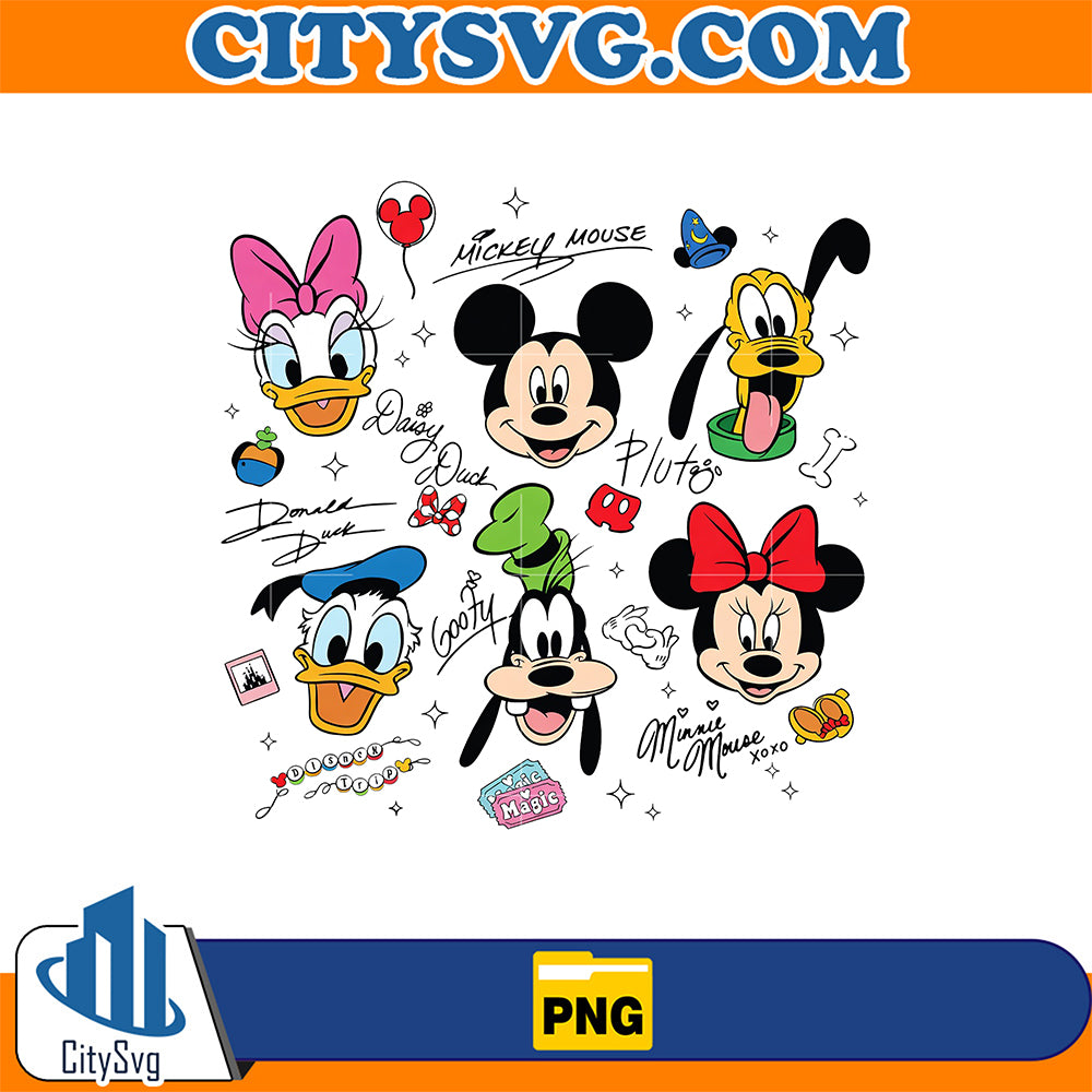 Retro-Mickey-And-Friends-Signatures-Png