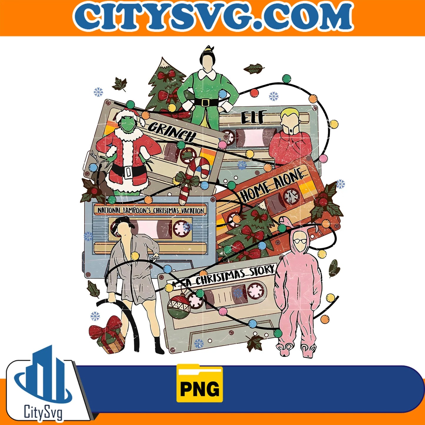 RetroChristmasMovieCassetteCharactersPng