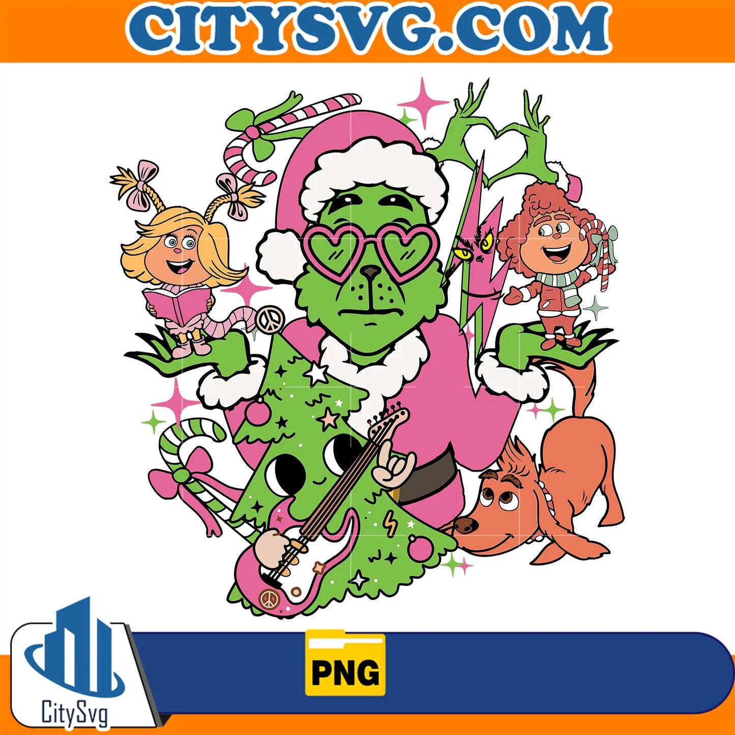 RetroPinkGrinchFamilyChristmasPng