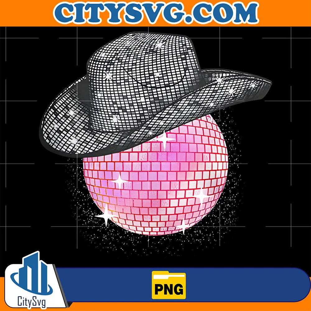 RhinestoneCowgirlPinkDiscoBallWearingCowboyHatRetroWomenPng