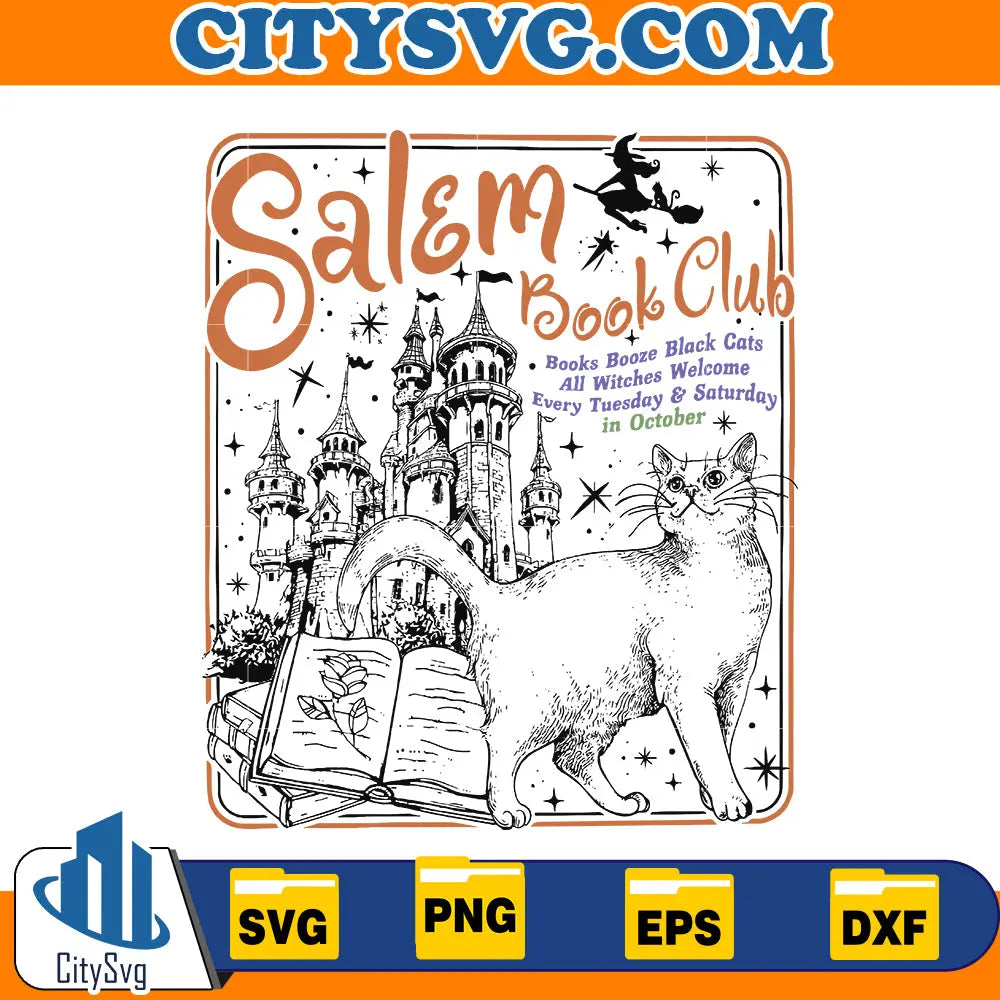 Cat Salem Book Club Svg CitySvg