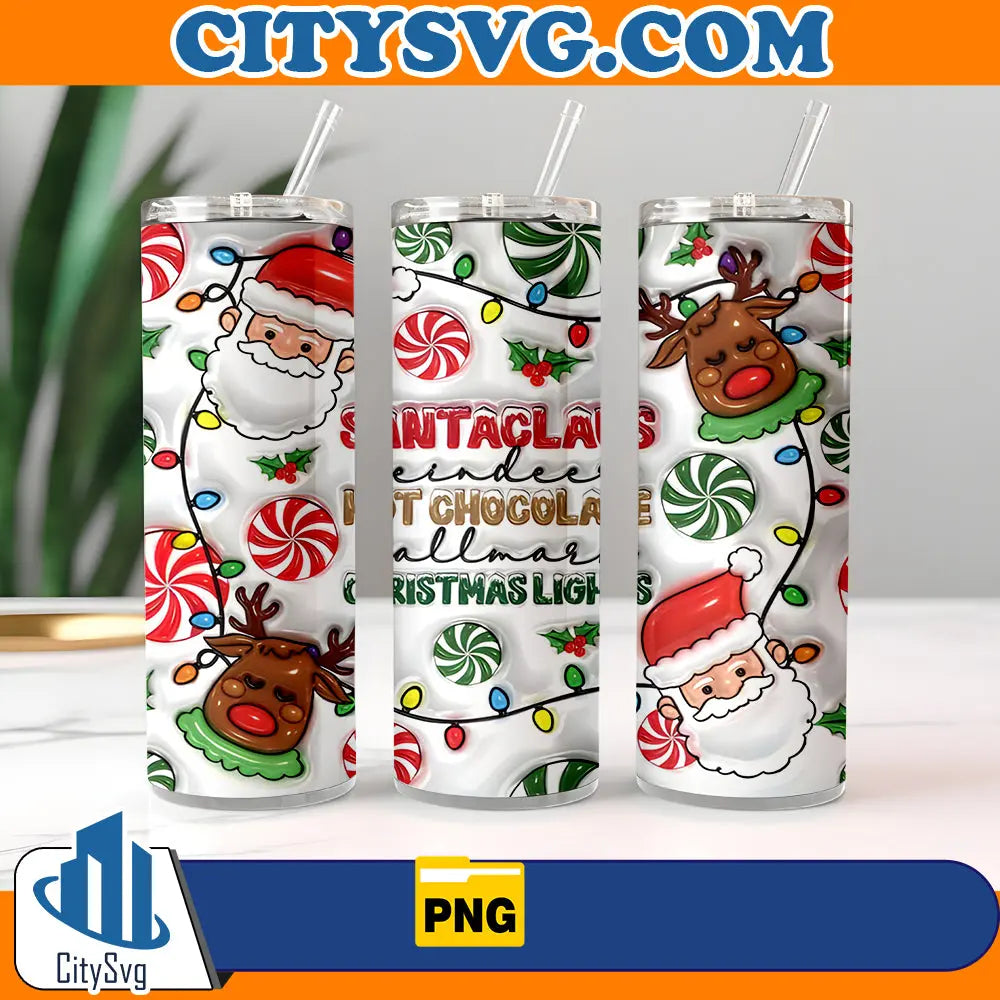 SantaclausReideerHotChocolateHallmarkChristmasLights20oz3DInflatedTumblerWrapChristmasPng