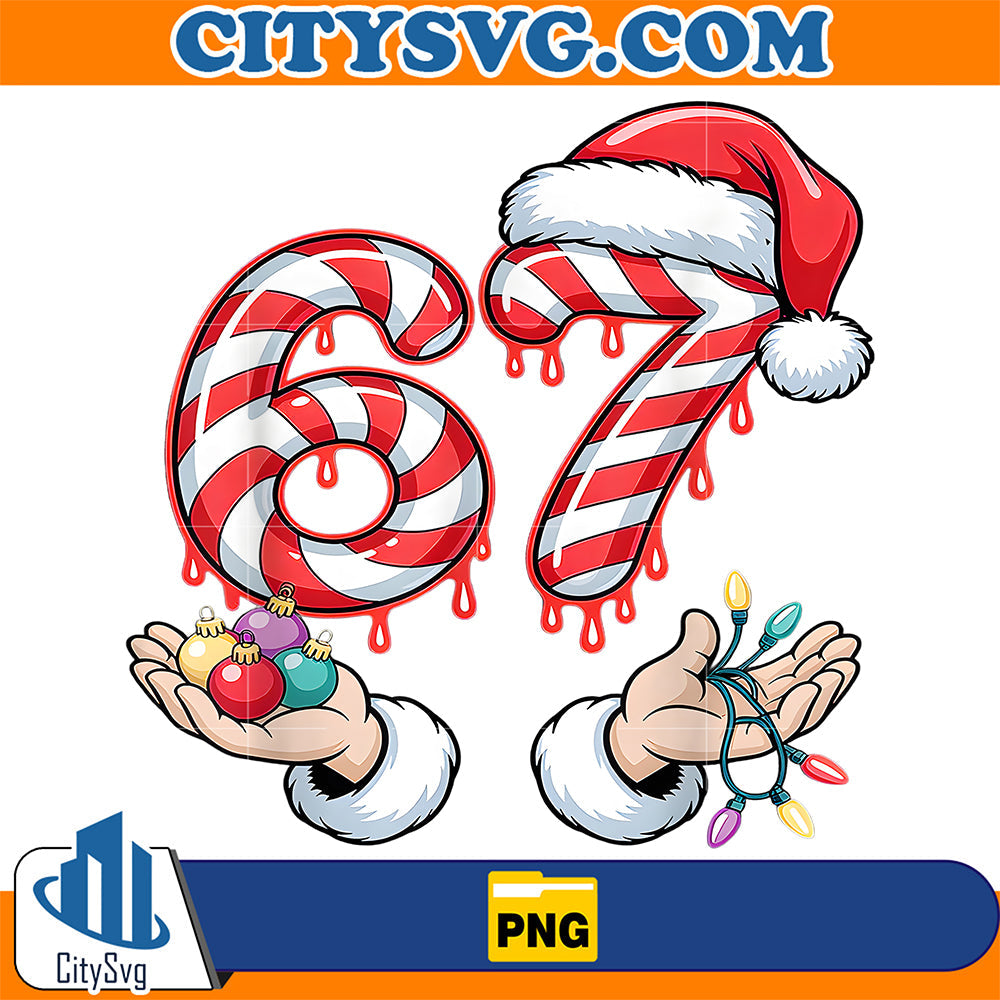 Six Seven 67 Christmas Candy Cane Festive Holiday Png CitySvg