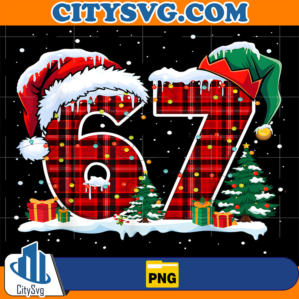 Six-Seven-67-Meme-67-Christmas-Red-Plaid-Xmas-Png