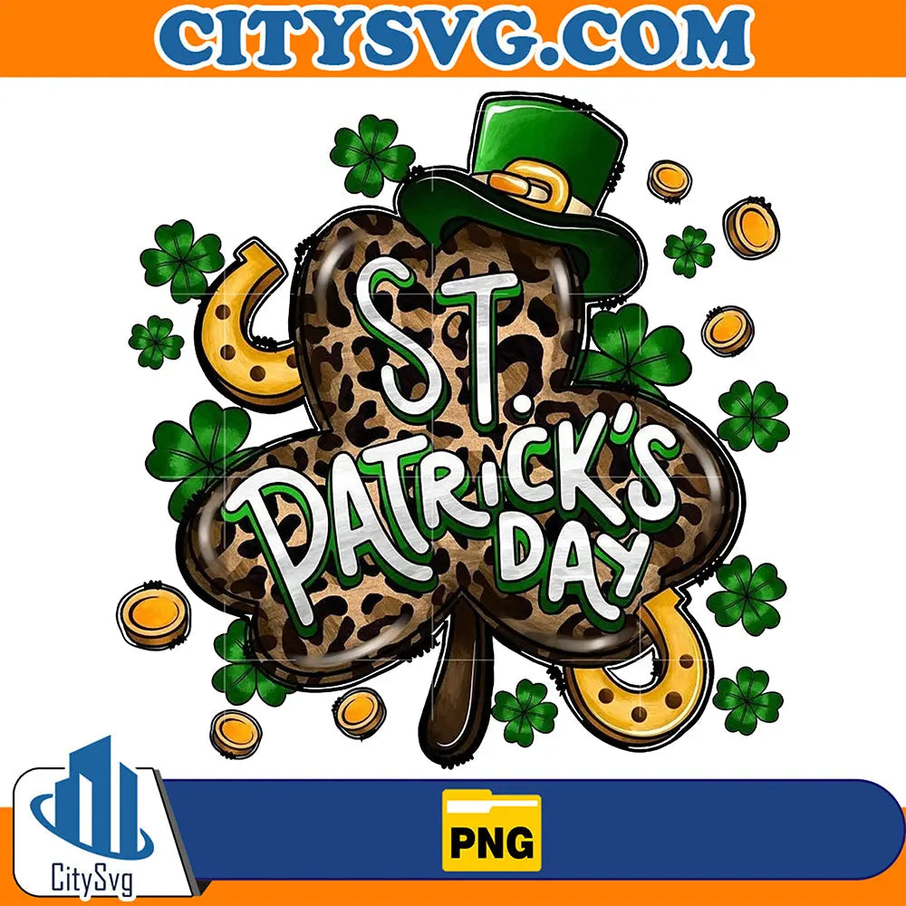 StPatricksDayLeopardShamrockSublimationDesignsPng