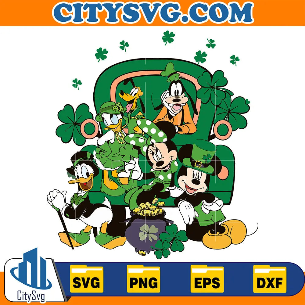 StPatricksDayMickeyAndFriendsShamrockSvg